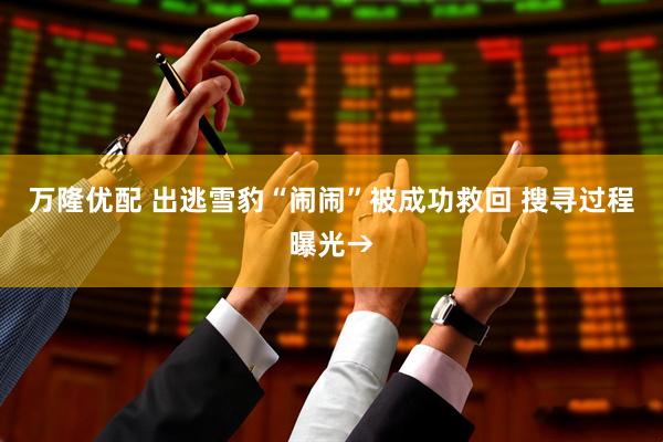 万隆优配 出逃雪豹“闹闹”被成功救回 搜寻过程曝光→